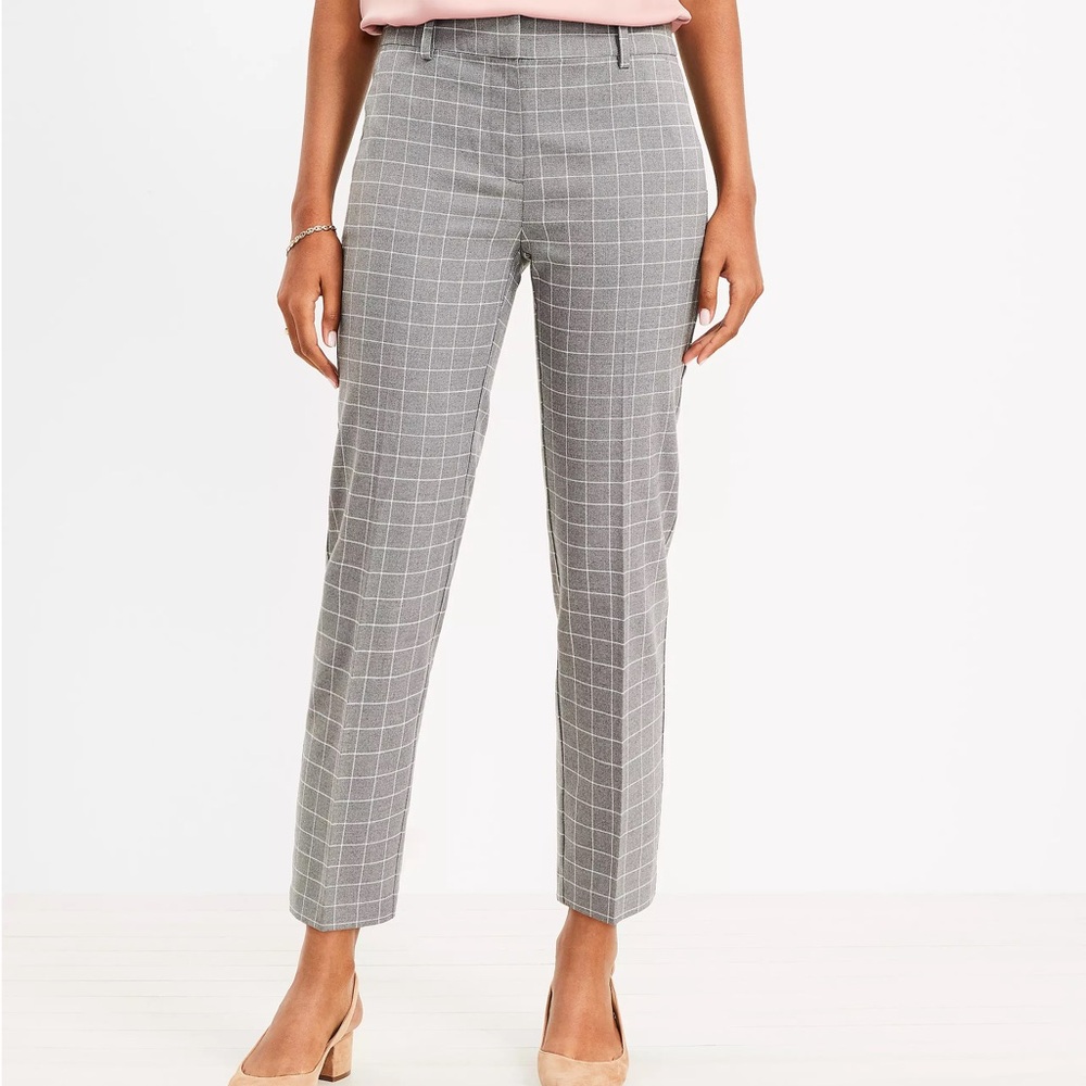 Loft Petite Women's Gray Checkered Pants 12P